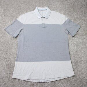 Lululemon Tech Pique Polo Shirt Mens XXL 2XL Gray Short Sleeve Striped Pullover